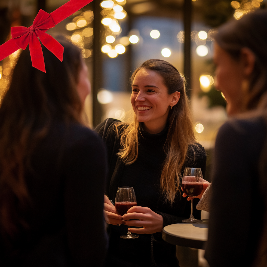 Goda vänner dricker glögg och julmyser i Trädgårdsbaren på Hotel Svea